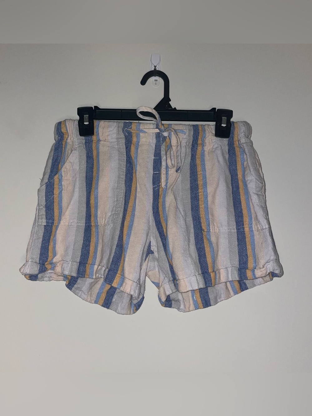 Just Living S Yellow Blue Coastal Stripe Boho Linen Blend Pockets Shorts Summer